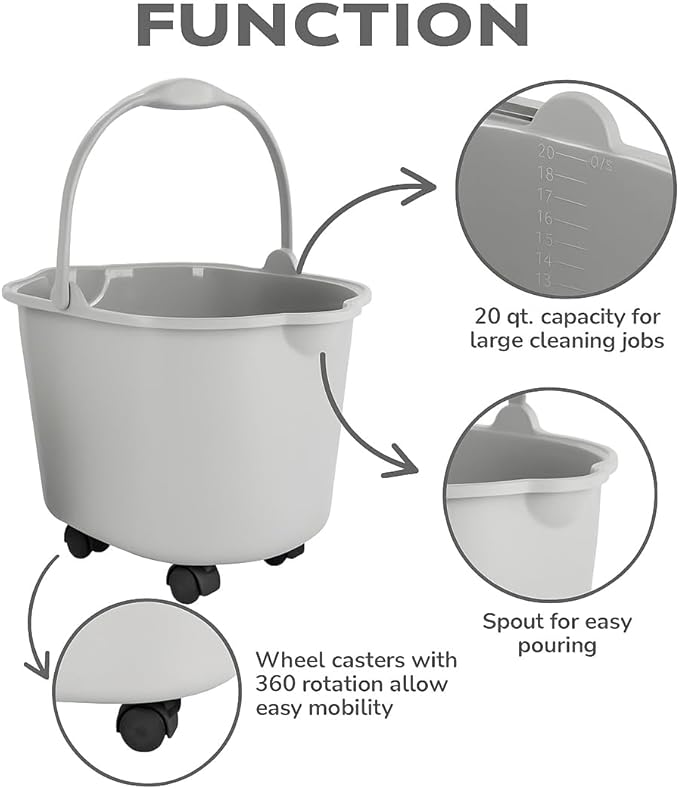 10pcs Rolling Mop Bucket with 360° Swivel Wheels, 20 Quart Heavy Duty Plastic for Large Cleaning Jobs, Fits Most Mops and Brushes, Commercial and Home Use. Compatible with GAVORA