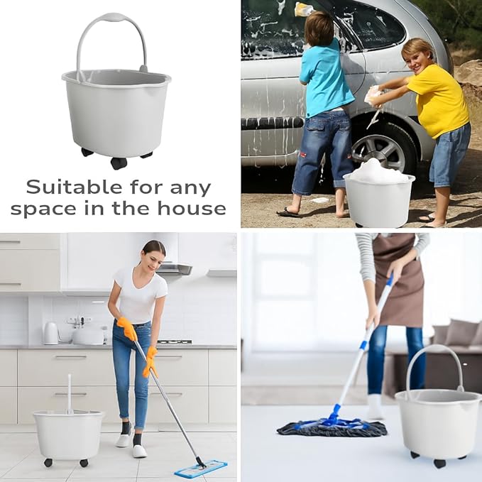10pcs Rolling Mop Bucket with 360° Swivel Wheels, 20 Quart Heavy Duty Plastic for Large Cleaning Jobs, Fits Most Mops and Brushes, Commercial and Home Use. Compatible with GAVORA