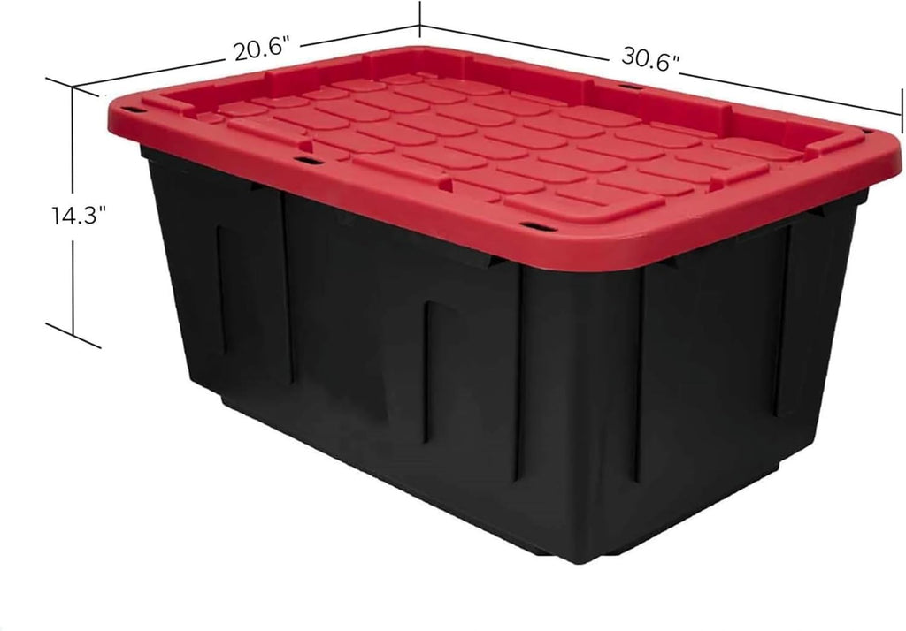 27 Gallon Plastic Storage Bin Tote Organizing Container With Durable Lid and Secure Latching Buckles, Stackable and Nestable Lid Plastic Storage Bin, 1 Pack, Black Base/Red Lid